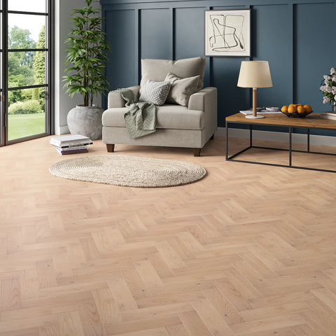 Job Lot - 23 Packs/22.08sqm of Lusso Carrara Luxe Invisible Oiled Oak Herringbone Engineered Wood Flooring Job Lot - 23 Packs/22.08sqm of Lusso Carrara Luxe Invisible Oiled Oak Herringbone Engineered Wood Flooring