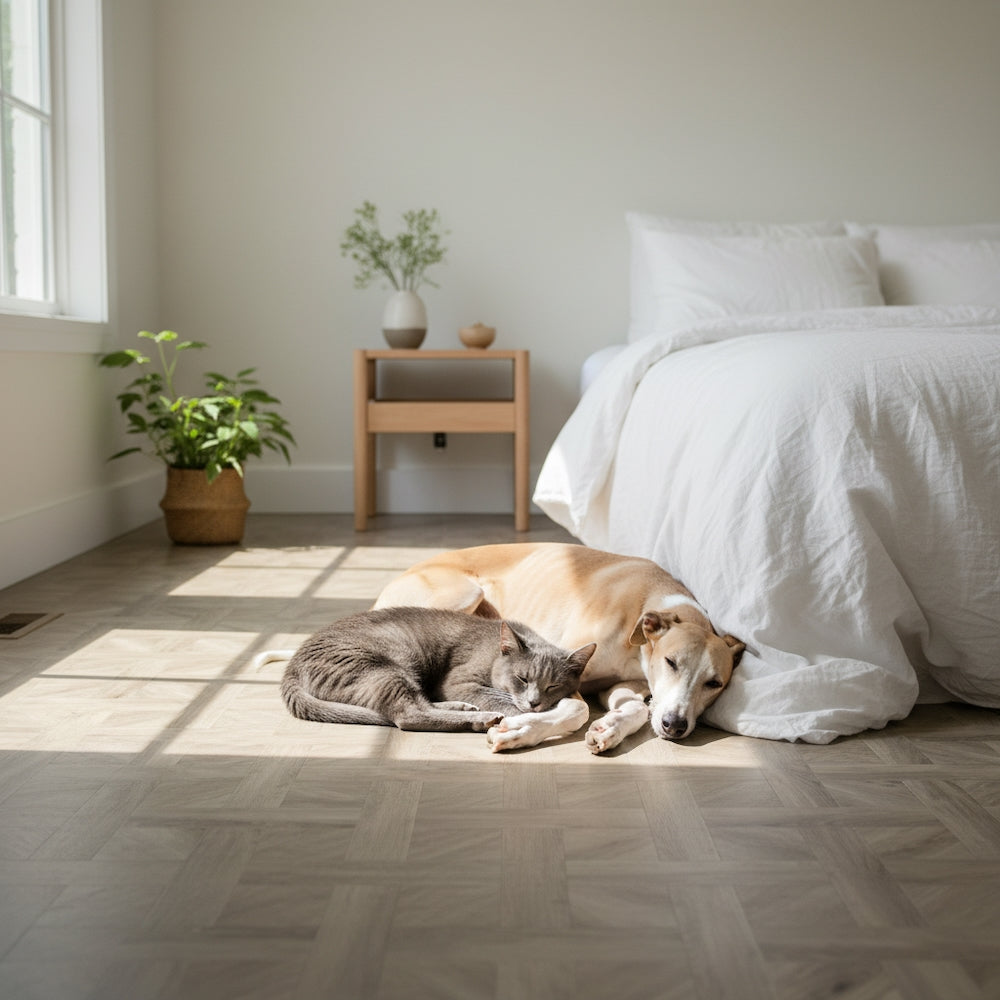 Basket Weave LVT Flooring Elements Inspirations Dove Oak