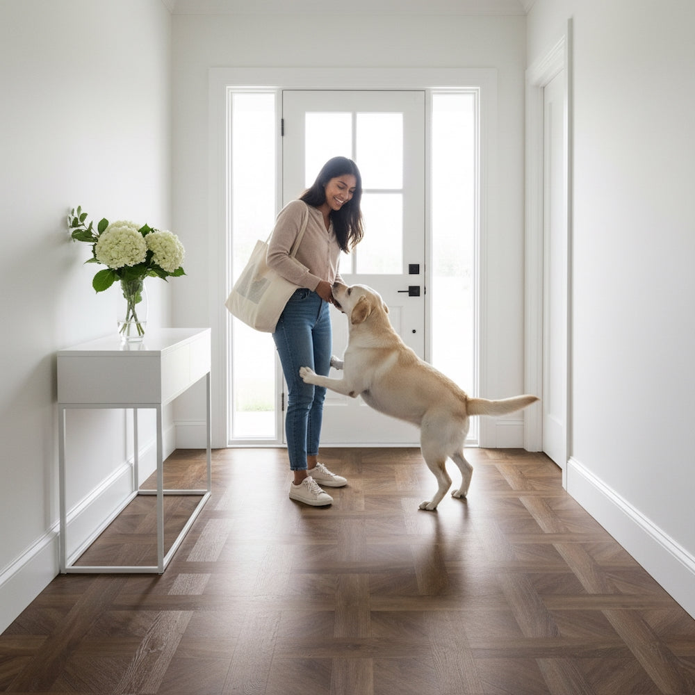 Basket Weave LVT Flooring Elements Inspirations Espresso