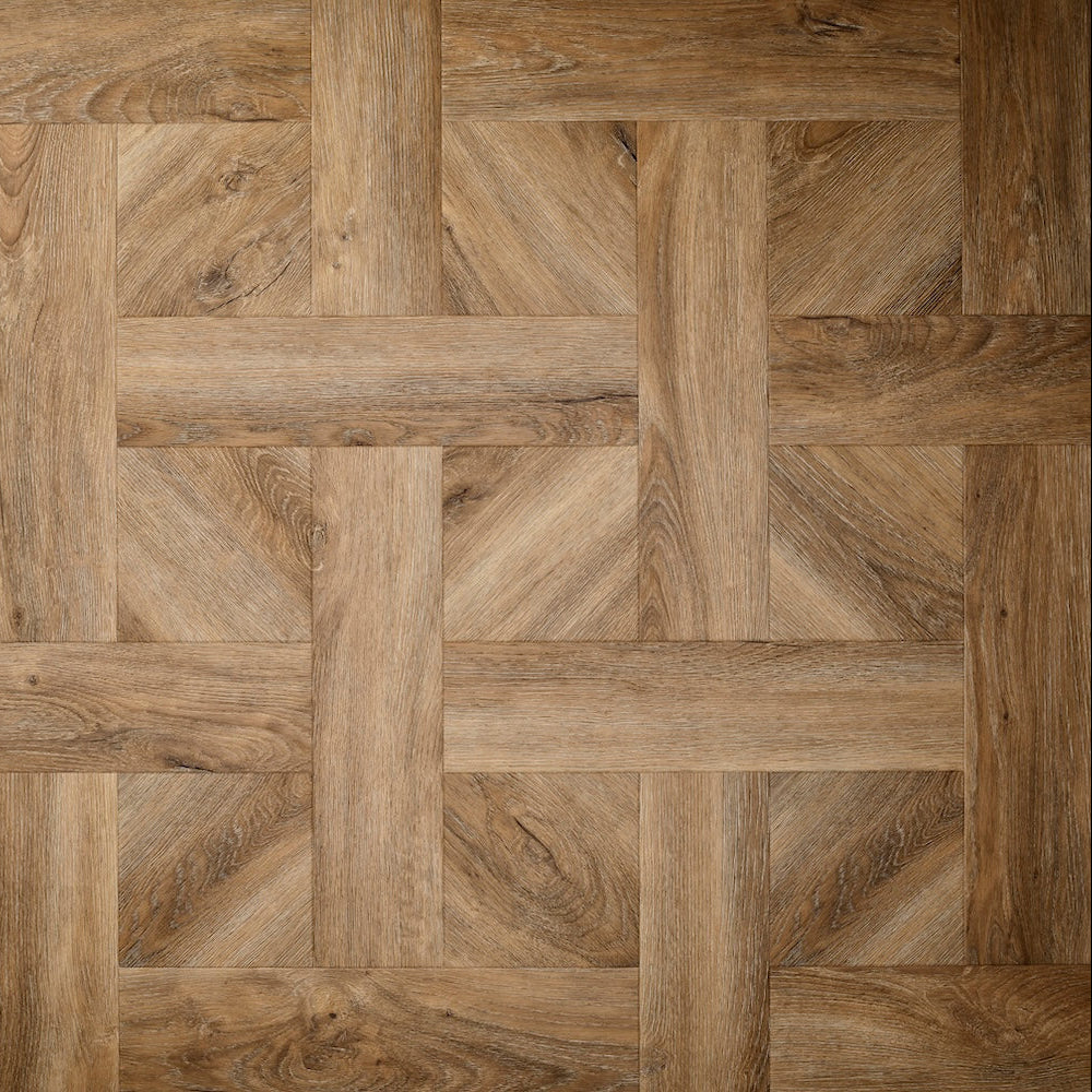 Textures Basket Weave LVT flooring in Distressed Oak