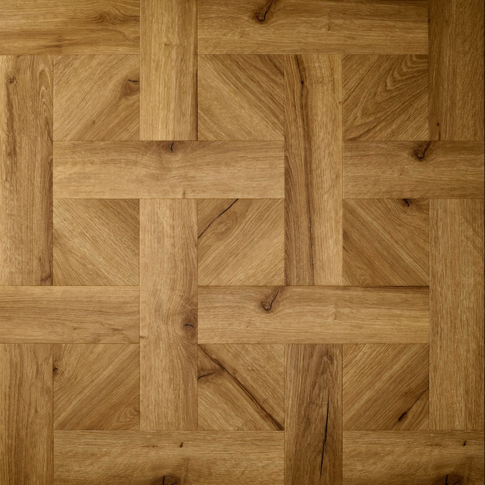 Textures Basket Weave LVT flooring in Honey Oak