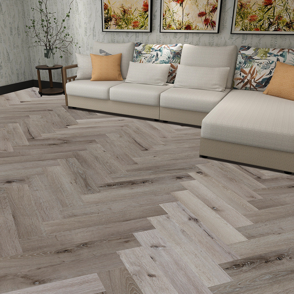 Lusso Portofino Herringbone Featured Spruce Glue Down LVT Vinyl Flooring - (SAMPLE)