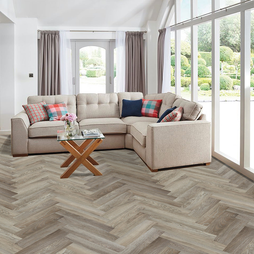 Lusso Portofino Herringbone Treated Birch Glue Down LVT Vinyl Flooring - (SAMPLE)