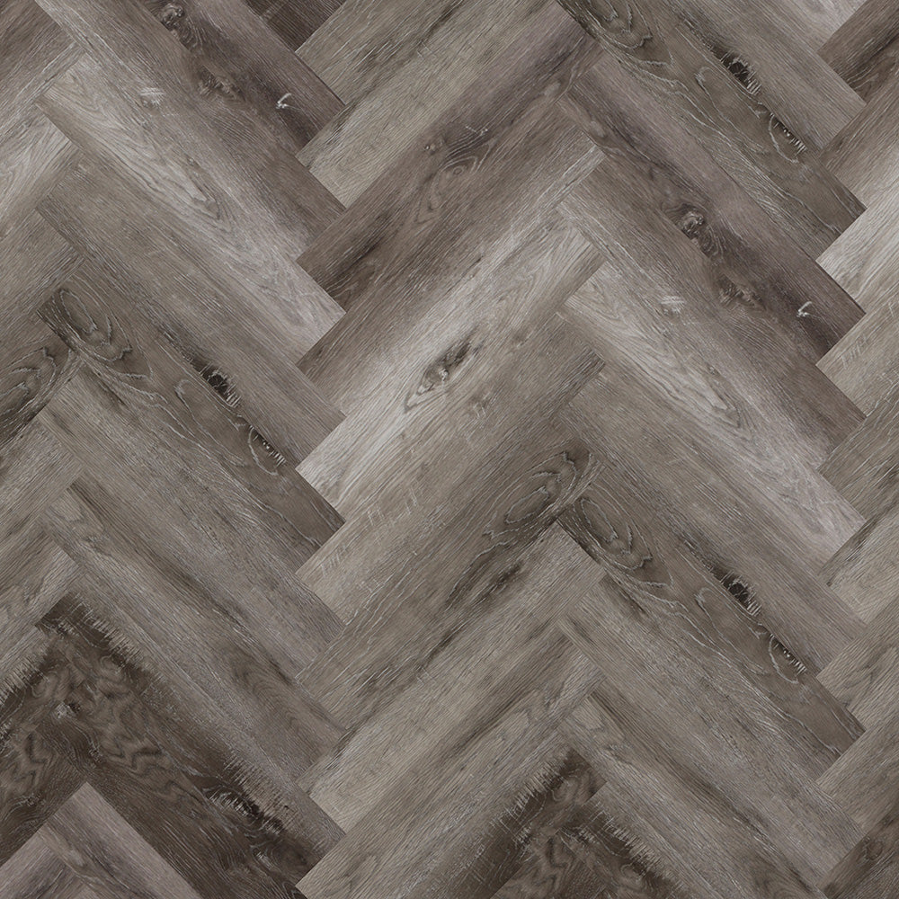 Job Lot - 40 Packs/89.2sqm of Lusso Portofino Herringbone Weathered Ash Glue Down LVT Vinyl Flooring