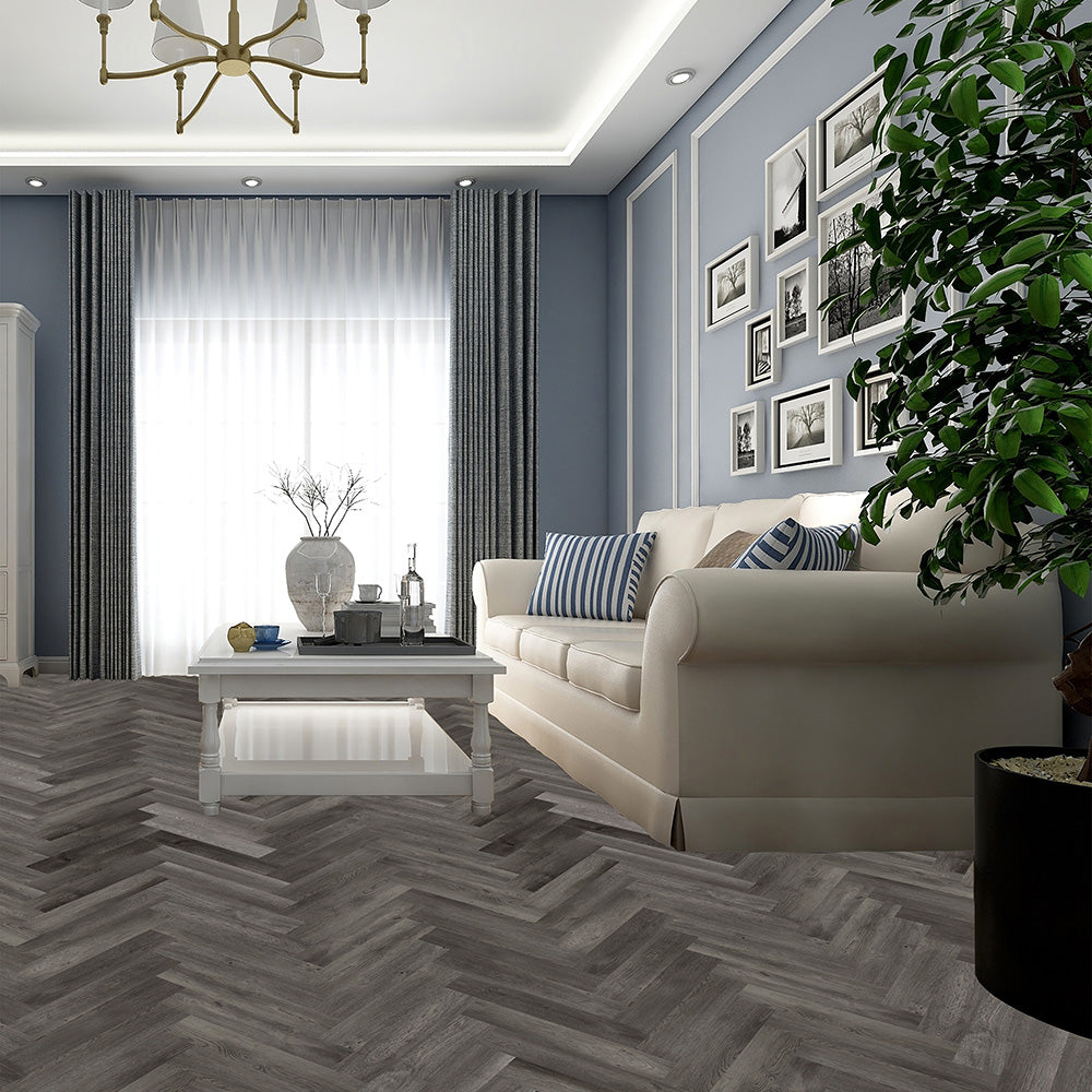 Lusso Portofino Herringbone Charred Oak SPC Click Vinyl Flooring - (SAMPLE)