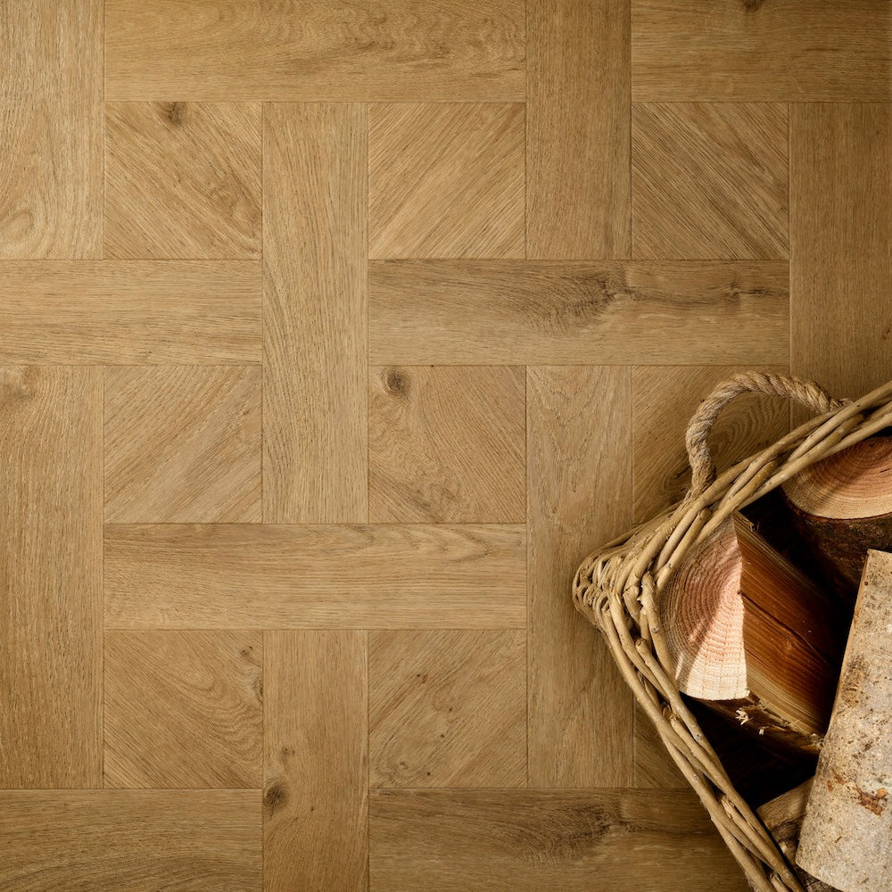 Elements Inspirations Basket Weave Barn Oak Glue Down LVT Vinyl Flooring