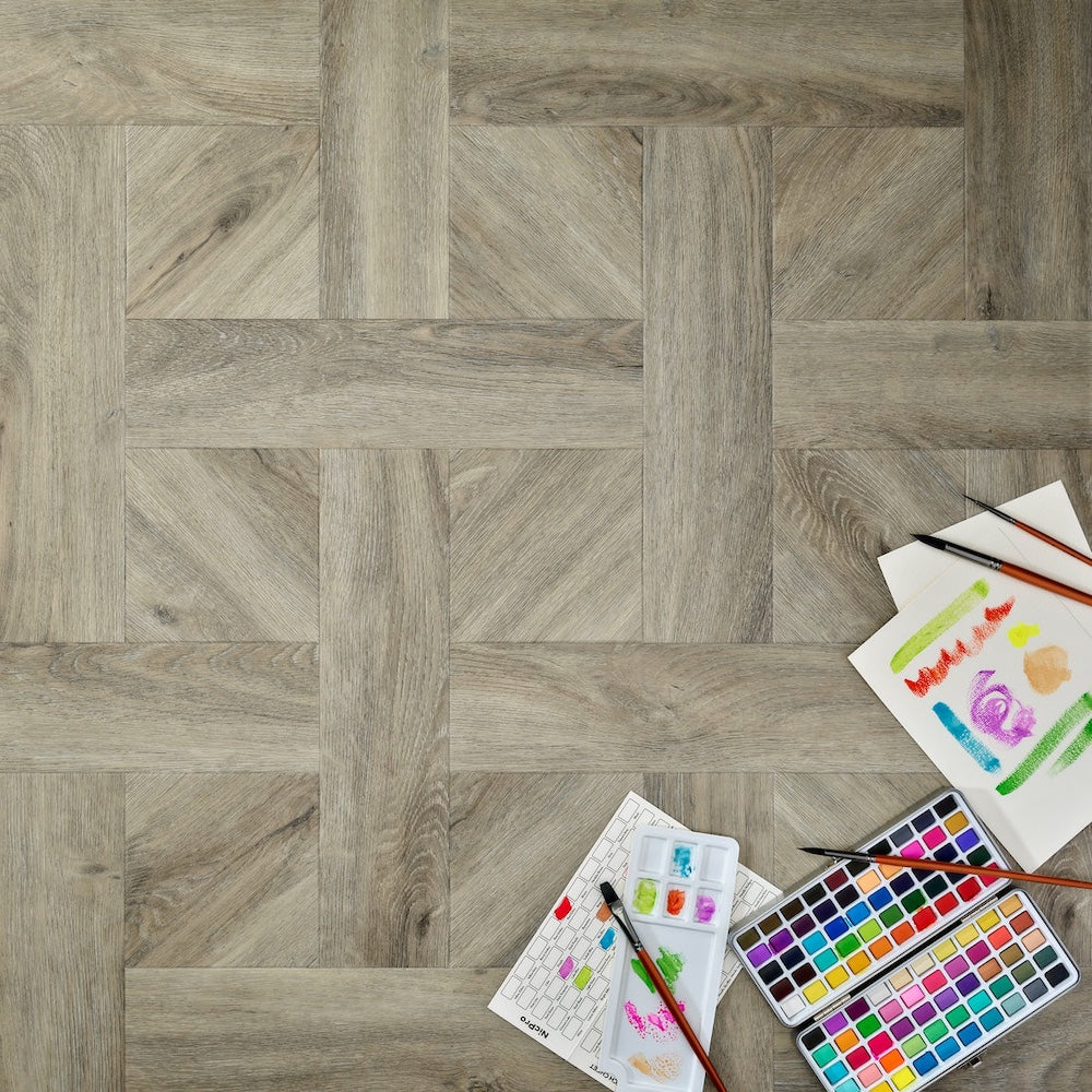 Elements Inspirations Basket Weave Dove Oak Glue Down LVT Vinyl Flooring
