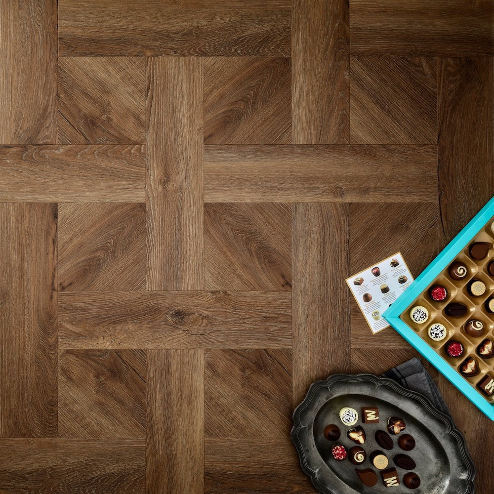 Elements Inspirations Basket Weave Espresso Glue Down LVT Vinyl Flooring