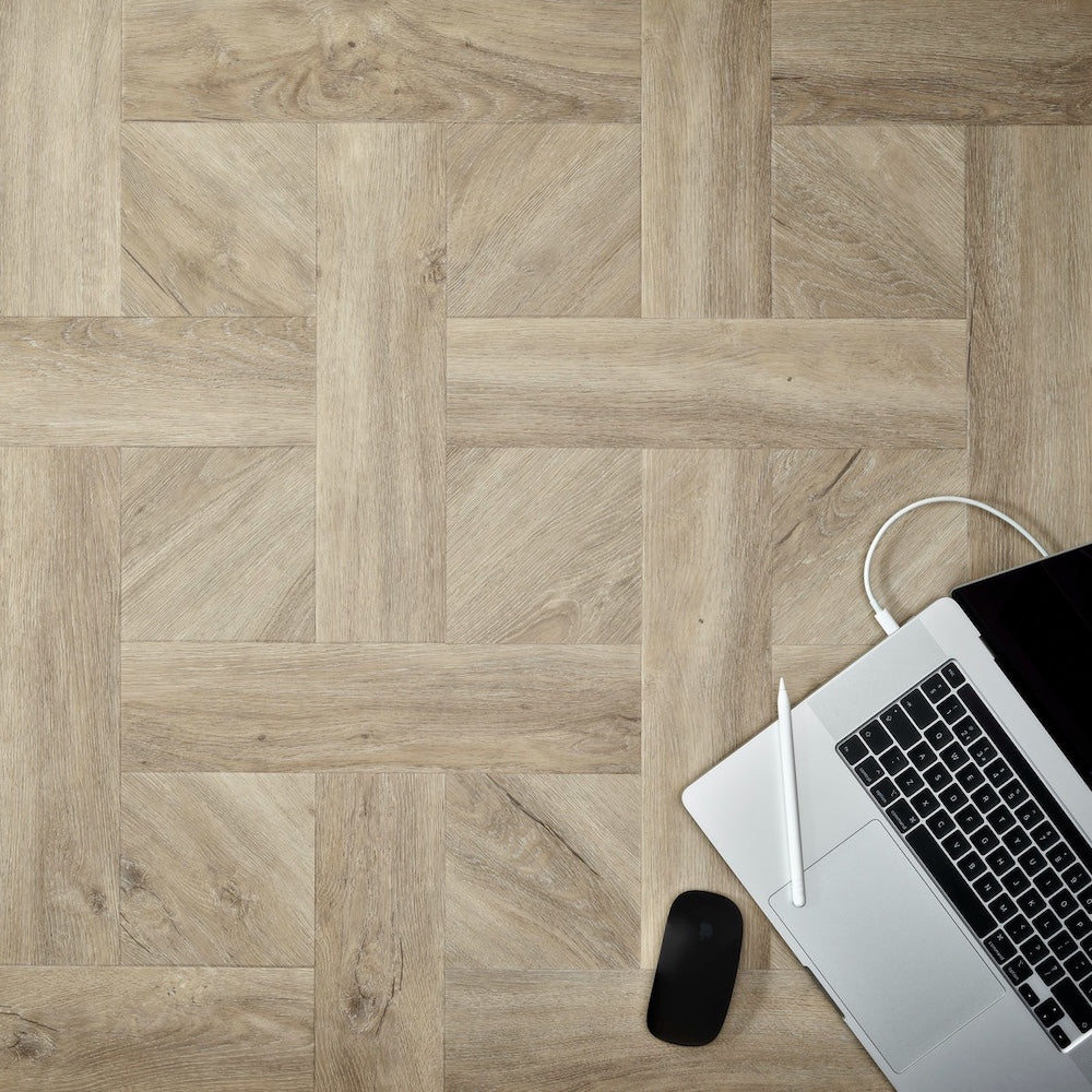 Elements Inspirations Basket Weave Limed Oak Glue Down LVT Vinyl Flooring