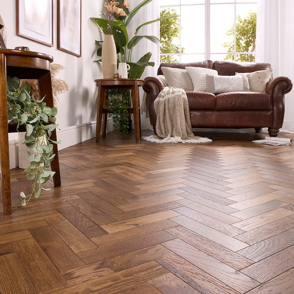 Herringbone Engineered Oak Flooring Alston Double Smoked 70mm x 18mm - (SAMPLE)