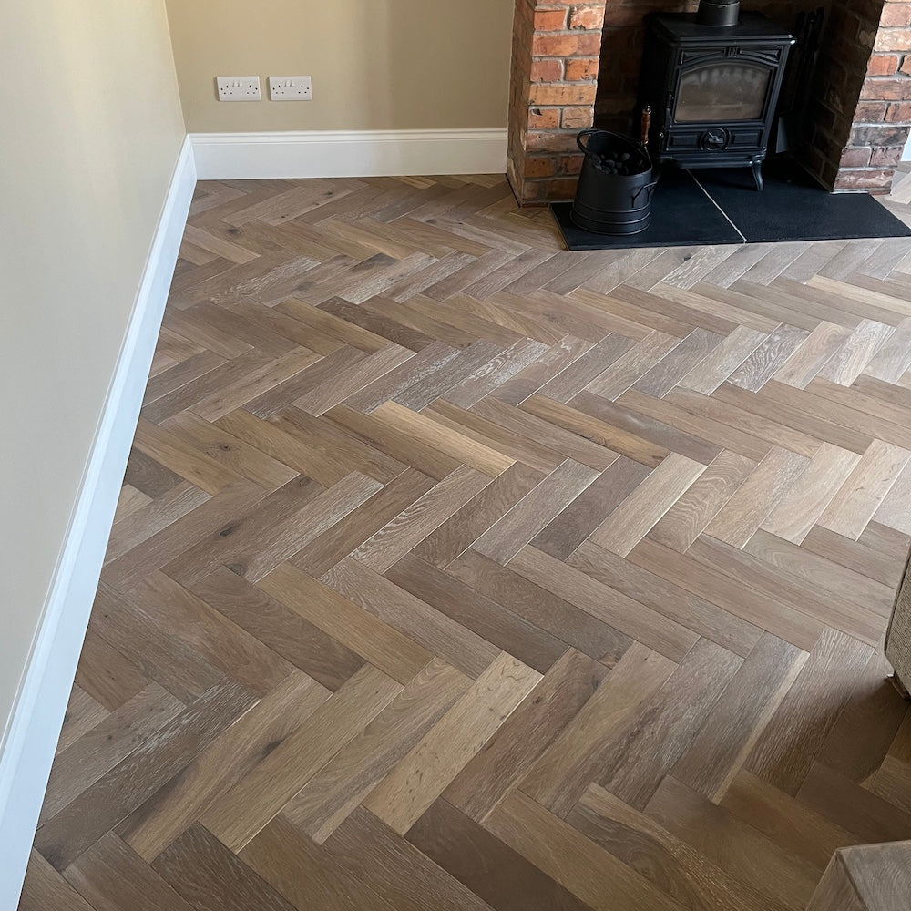 Herringbone Engineered Oak Flooring Dunwick Smoked Grey 90mm x 15mm