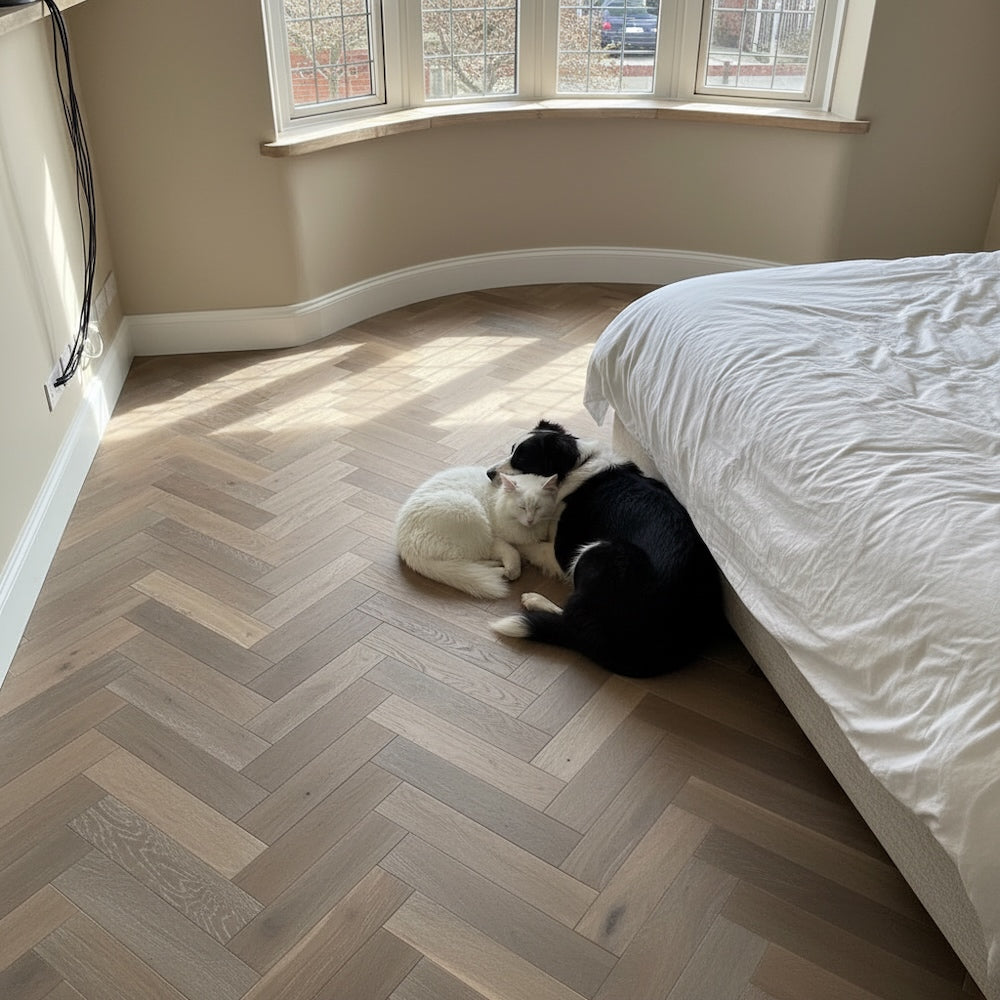 Herringbone Engineered Oak Flooring Dunwick Smoked Grey 90mm x 15mm