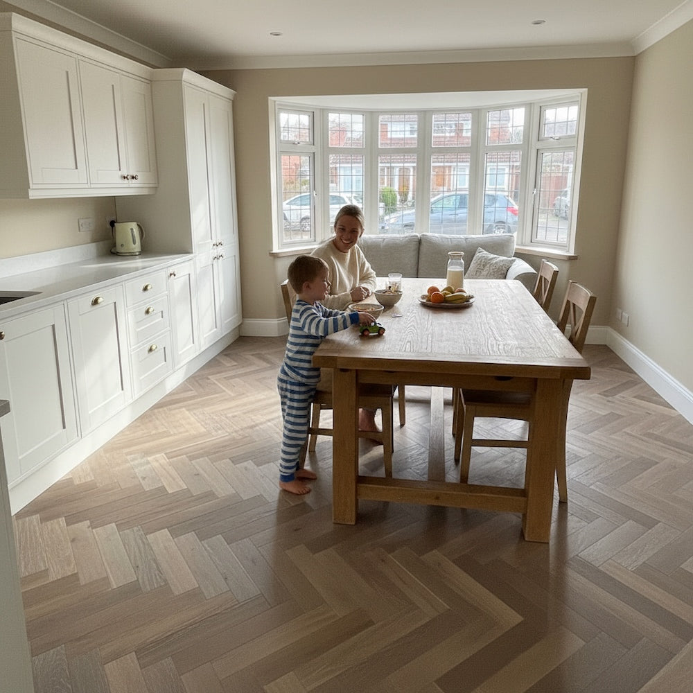 Herringbone Engineered Oak Flooring Dunwick Smoked Grey 90mm x 15mm
