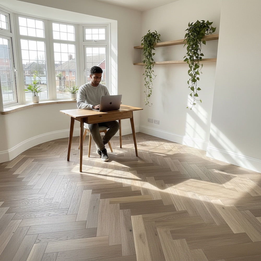 Herringbone Engineered Oak Flooring Dunwick Smoked Grey 90mm x 15mm