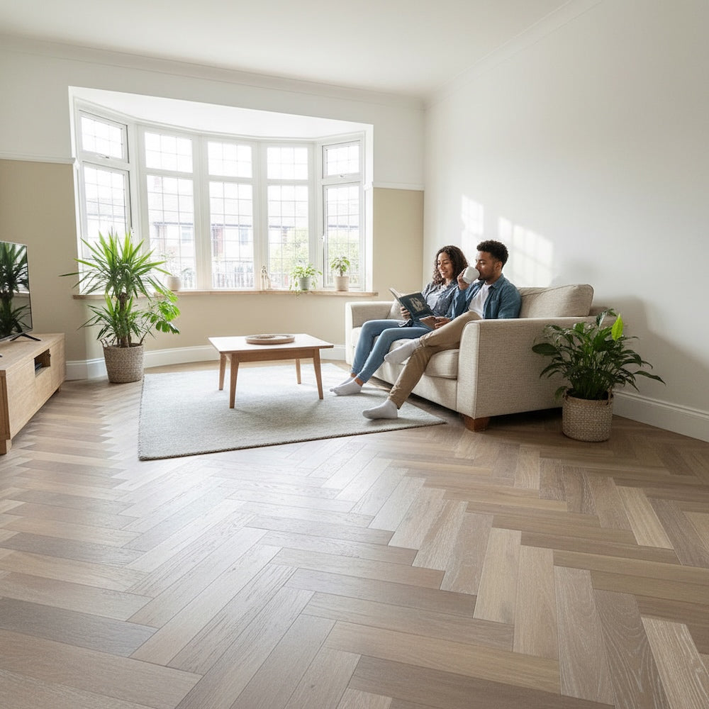 Herringbone Engineered Oak Flooring Dunwick Smoked Grey 90mm x 15mm