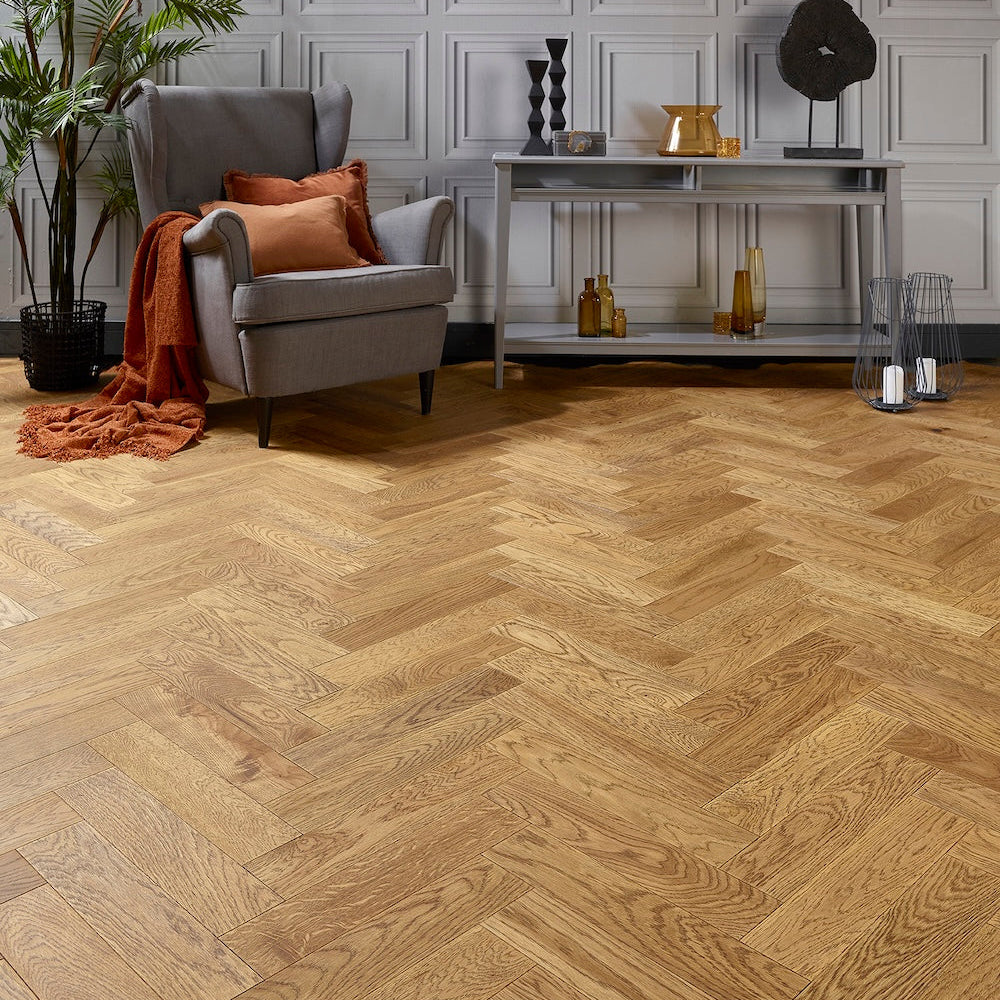 Herringbone Engineered Oak Flooring Hebden Black Grain 90mm x 14mm - (SAMPLE)