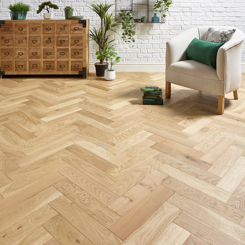 Herringbone Engineered Oak Flooring Ribble Brushed Invisible Oiled 90mm x 14mm - (SAMPLE)