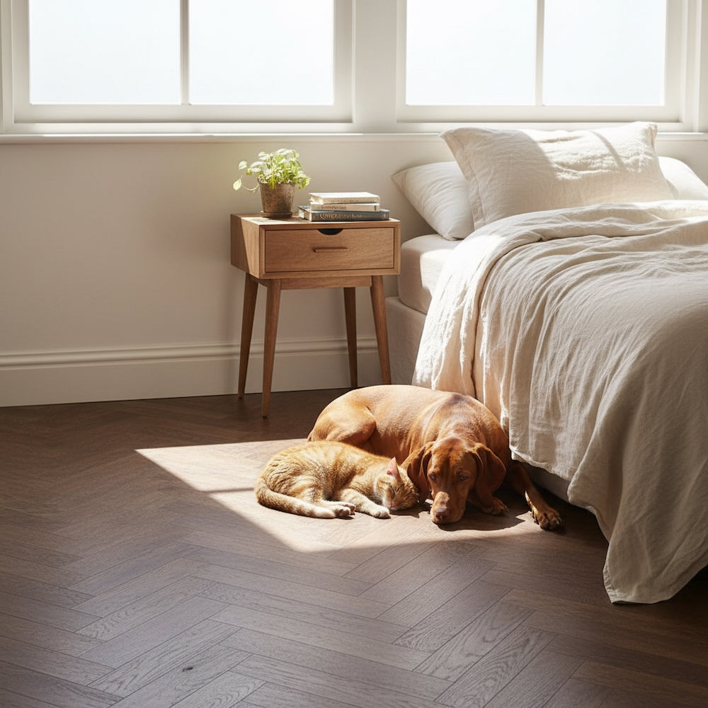 Herringbone Engineered Oak Flooring Settle Coffee Smoked 90mm x 14mm
