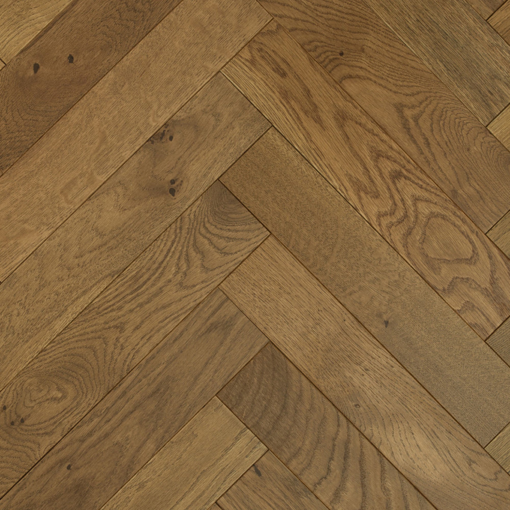 Lusso Genoa Smoked Golden Brushed and Oiled Rustic Herringbone Solid Oak Flooring - (SAMPLE)