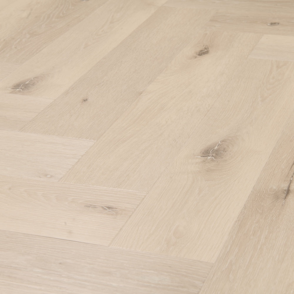 Lusso Portofino Herringbone White Oak Glue Down LVT Vinyl Flooring