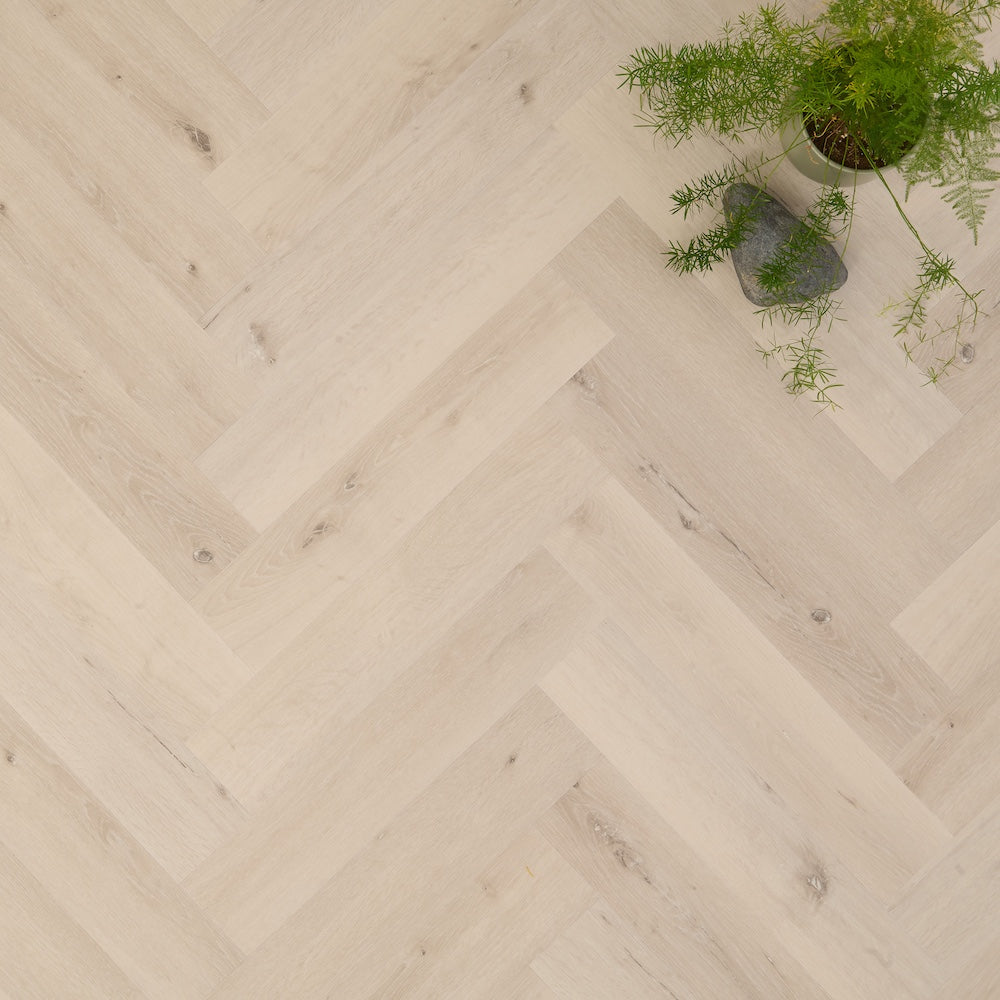 Lusso Portofino Herringbone White Oak Glue Down LVT Vinyl Flooring