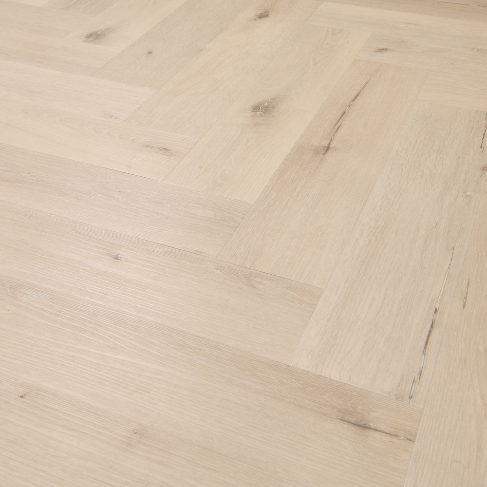 Lusso Portofino Herringbone White Oak Glue Down LVT Vinyl Flooring