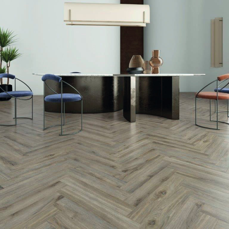 Lusso Prato Drift Grey Herringbone Laminate Flooring 12mm