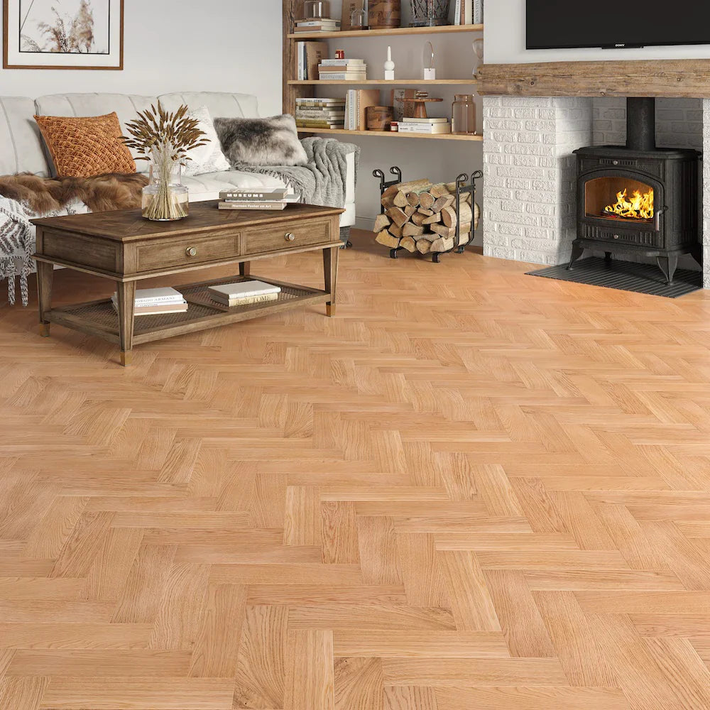 Lusso Venice Luxe Natural Oak Lacquered 20/6 mm Herringbone Engineered Wood Flooring - (SAMPLE)