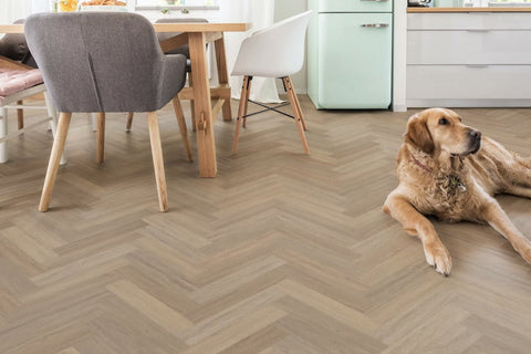 Lusso Bari Liberty Elm Herringbone Glue Down LVT Vinyl Flooring