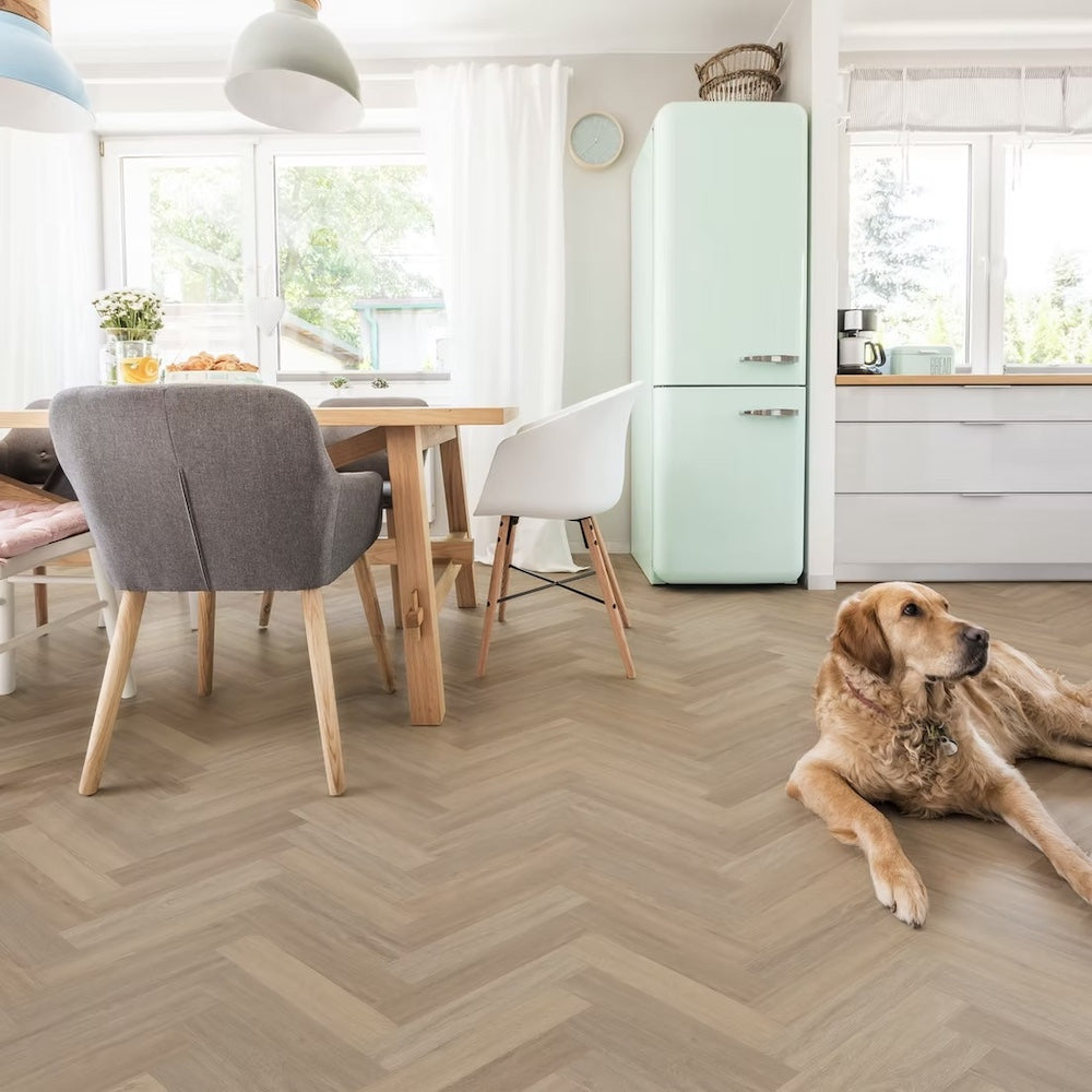 Lusso Bari Liberty Elm Herringbone Glue Down LVT Vinyl Flooring
