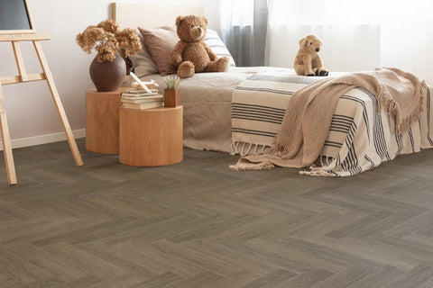 Lusso Bari Regency Walnut Herringbone Glue Down LVT Vinyl Flooring