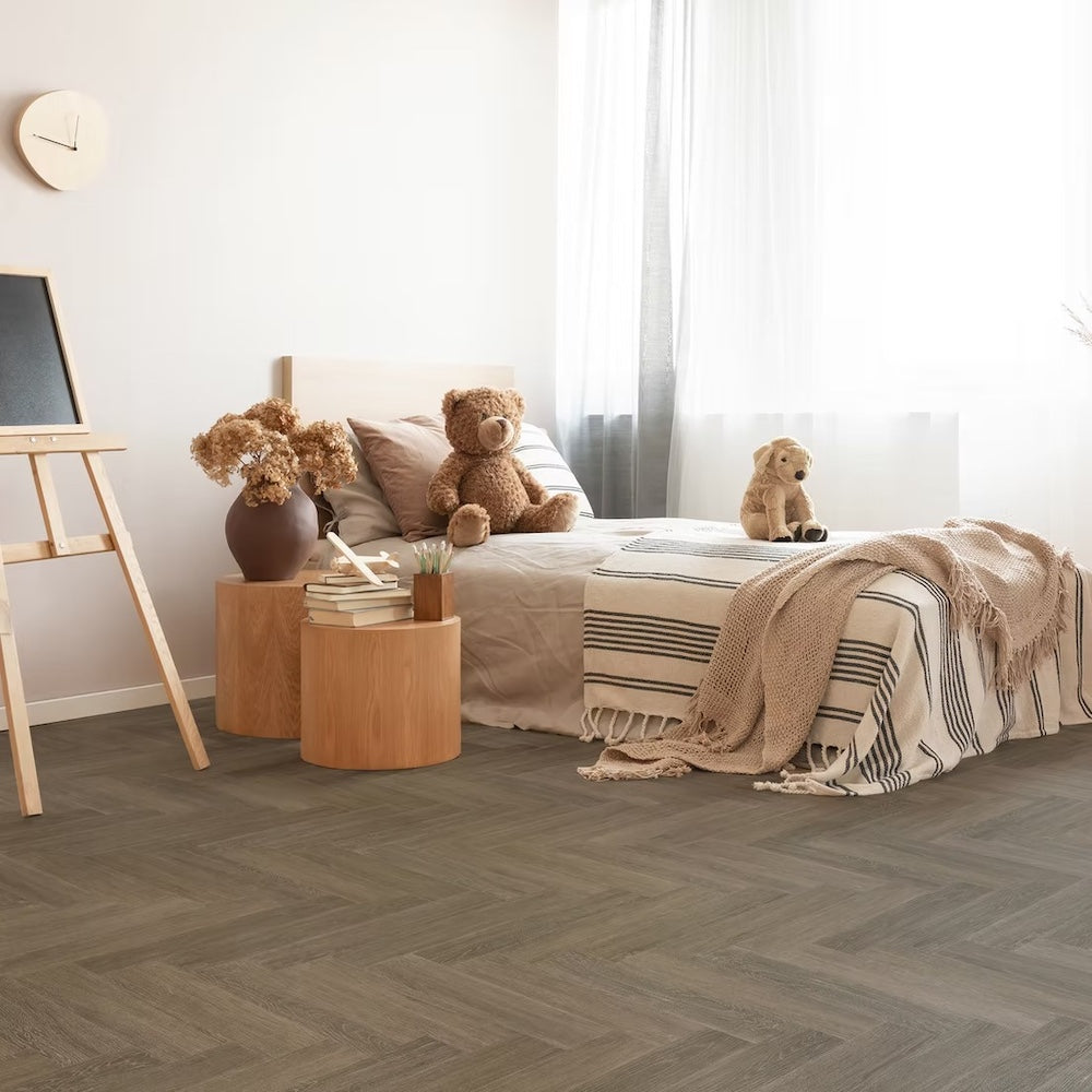 Lusso Bari Regency Walnut Herringbone Glue Down LVT Vinyl Flooring - (SAMPLE)