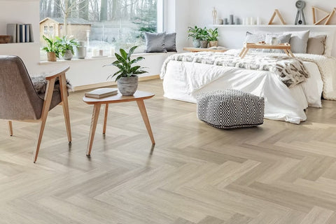 Lusso Bari Snowcap Poplar Herringbone Glue Down LVT Vinyl Flooring