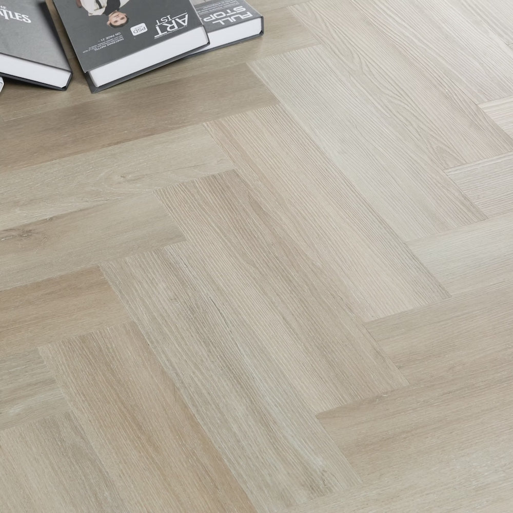 Lusso Bari Snowcap Poplar Herringbone Glue Down LVT Vinyl Flooring