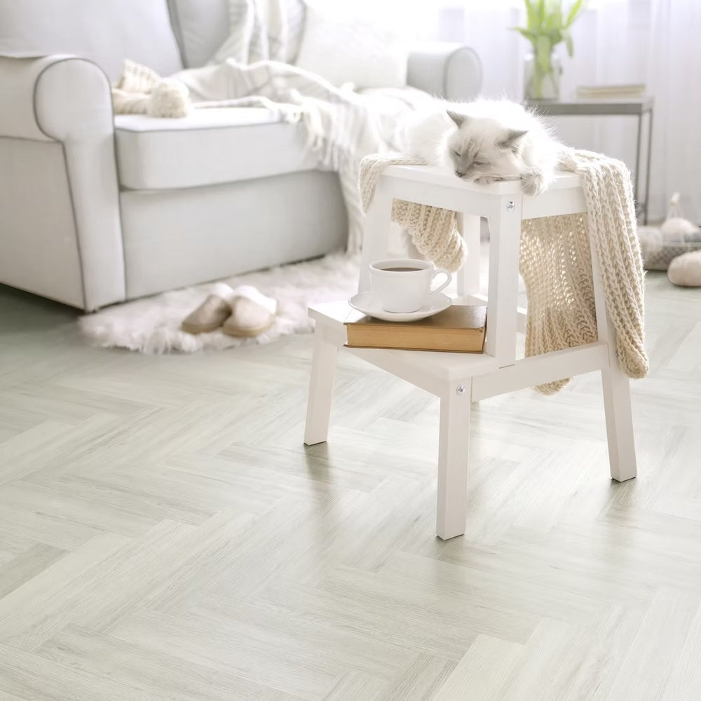 Lusso Bari Alpine Birch Herringbone Glue Down LVT Vinyl Flooring