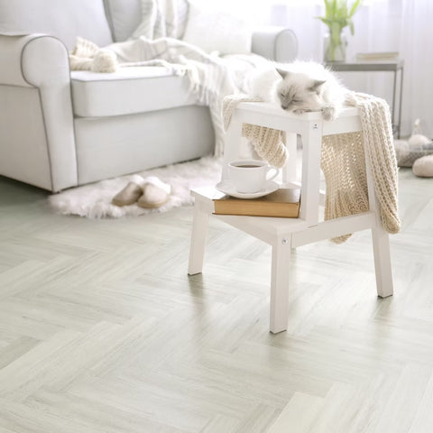 Lusso Bari Alpine Birch Herringbone Glue Down LVT Vinyl Flooring