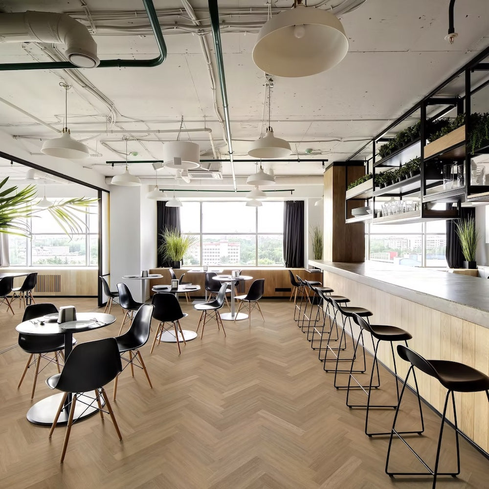 Lusso Bari Classic Oak Herringbone Glue Down LVT Vinyl Flooring - (SAMPLE)