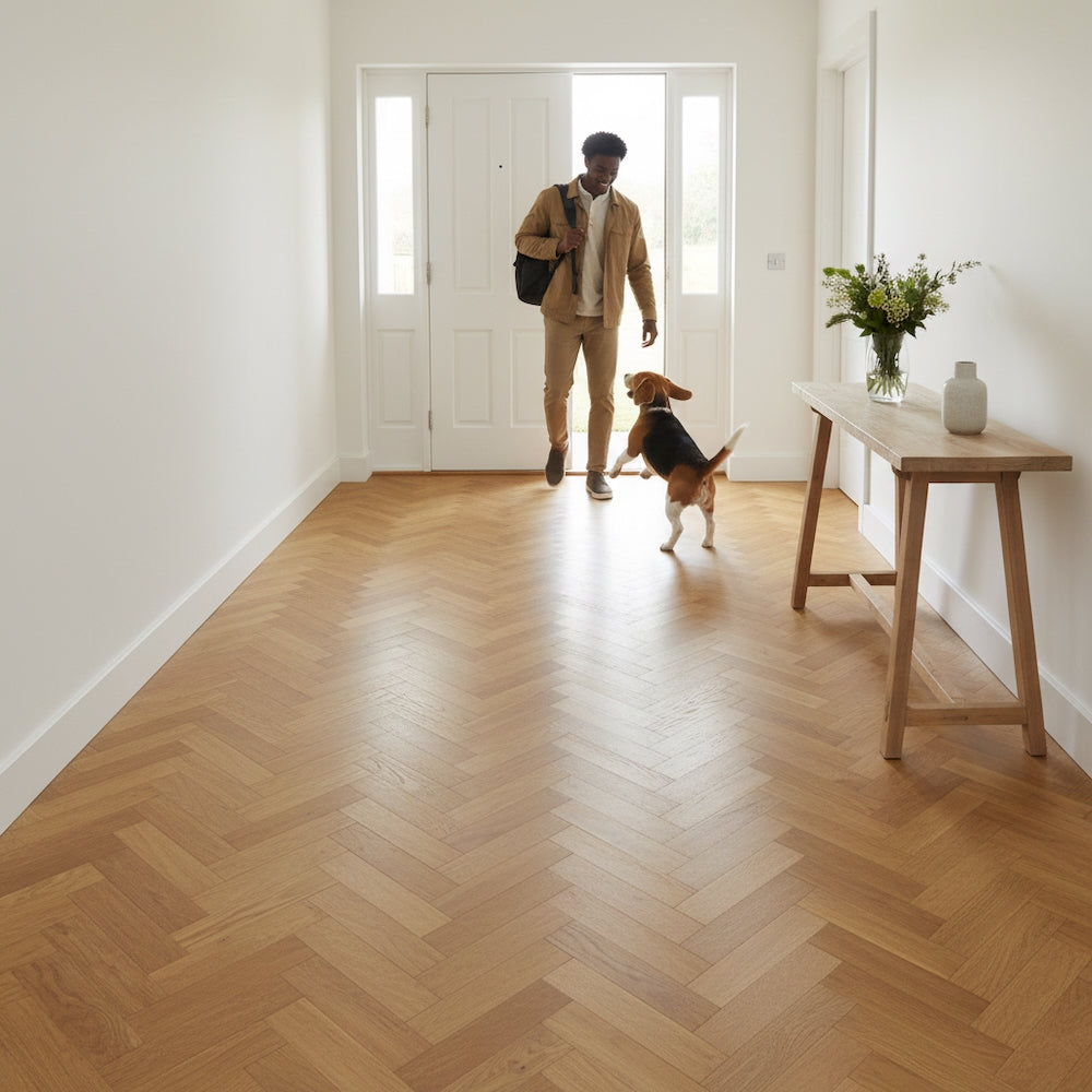 Lusso Carrara Luxe Golden Oak Herringbone Engineered Wood Flooring