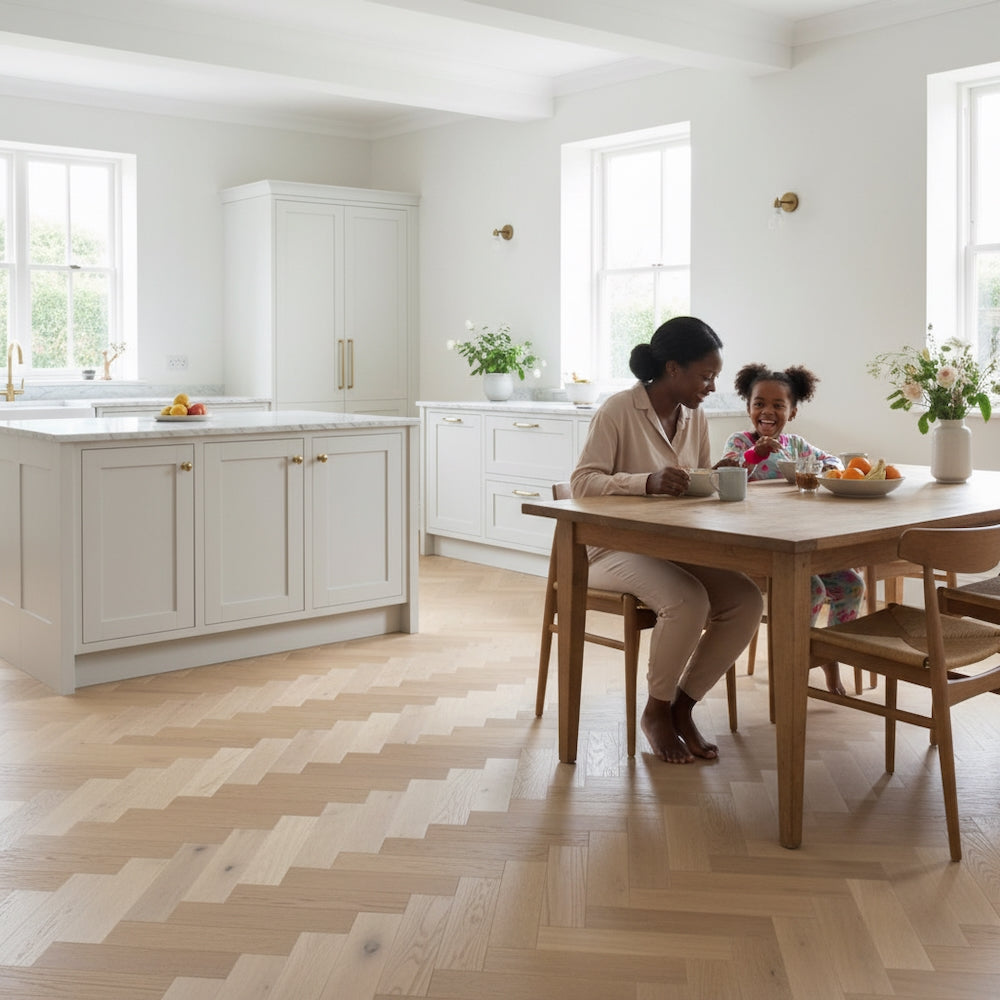 Lusso Carrara Luxe Invisible Oiled Oak Herringbone Engineered Wood Flooring