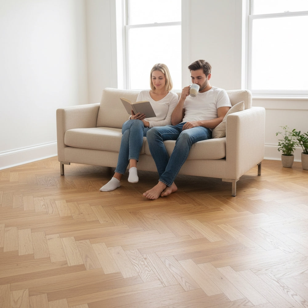 Lusso Carrara Luxe Natural Brushed & Oiled Oak Herringbone Engineered Wood Flooring