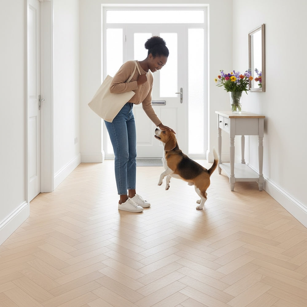 Lusso Carrara Luxe Unfinished Oak Herringbone Engineered Wood Flooring