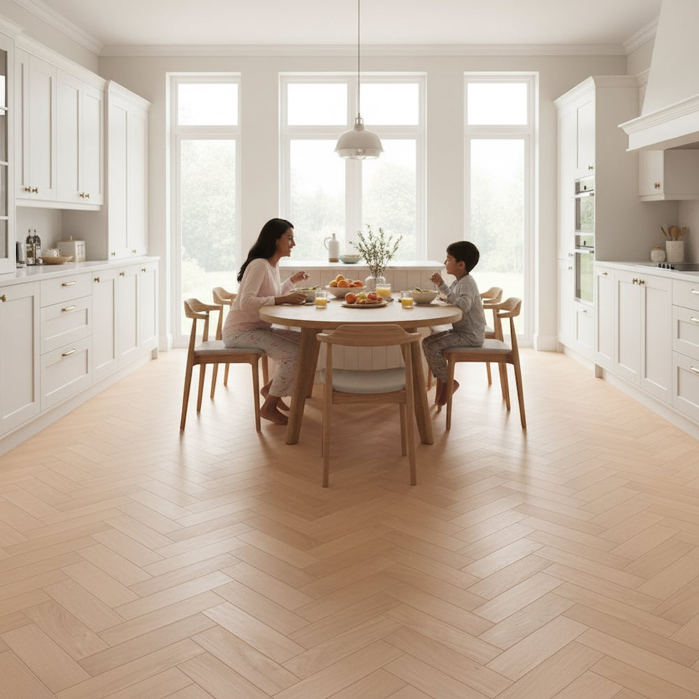 Lusso Carrara Luxe Unfinished Oak Herringbone Engineered Wood Flooring