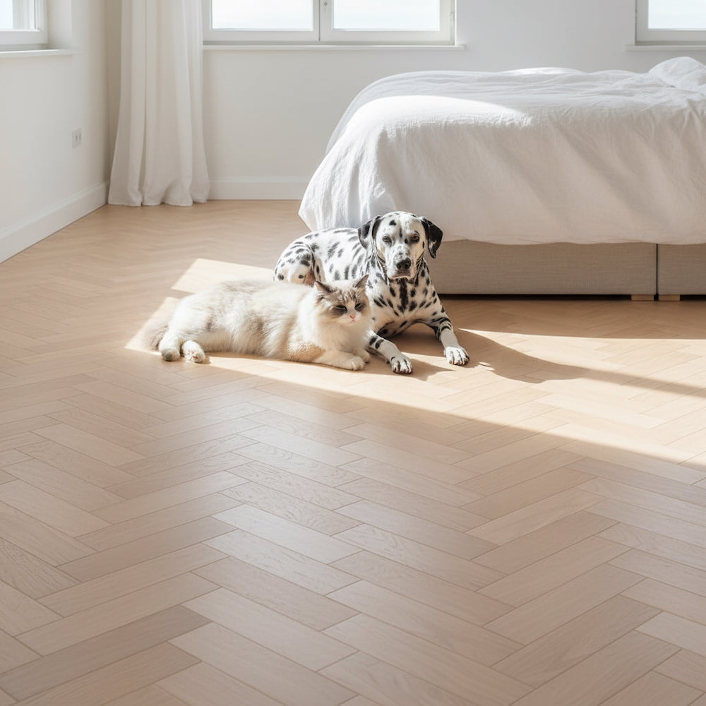 Lusso Carrara Luxe Unfinished Oak Herringbone Engineered Wood Flooring