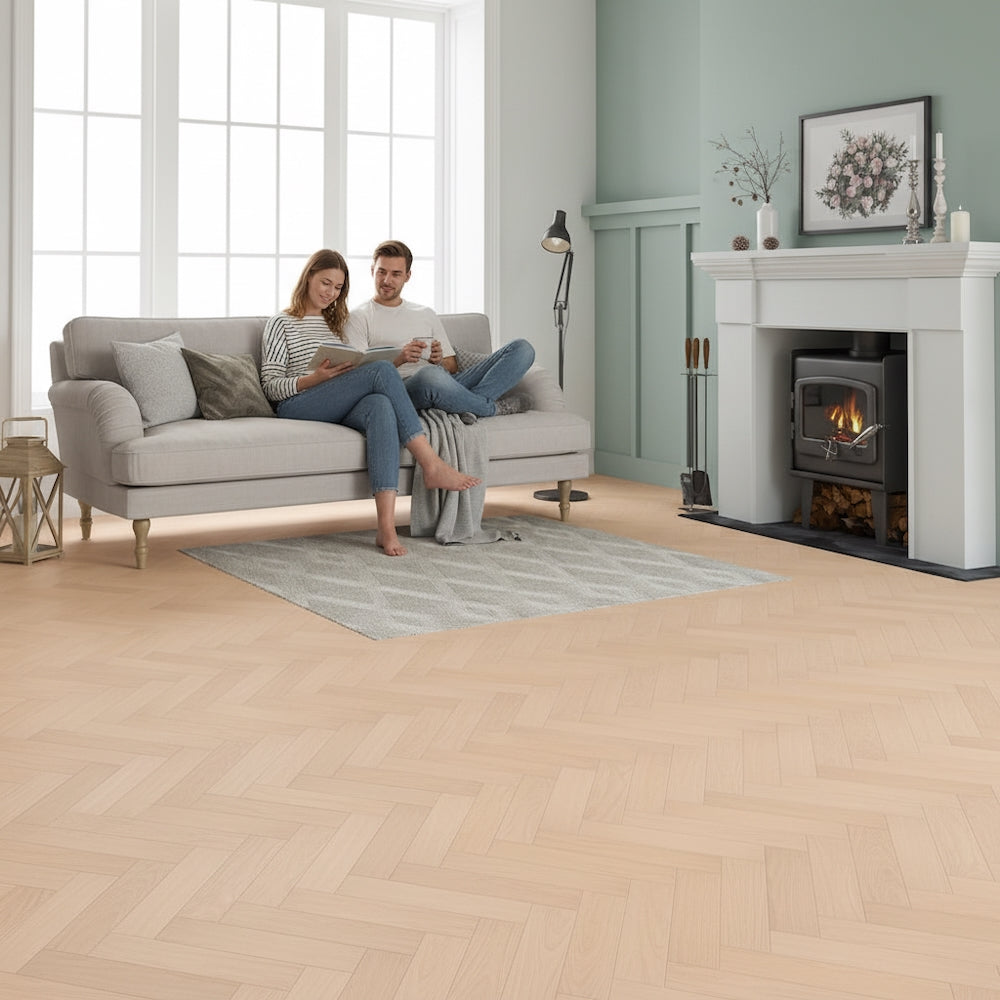 Lusso Carrara Luxe Unfinished Oak Herringbone Engineered Wood Flooring