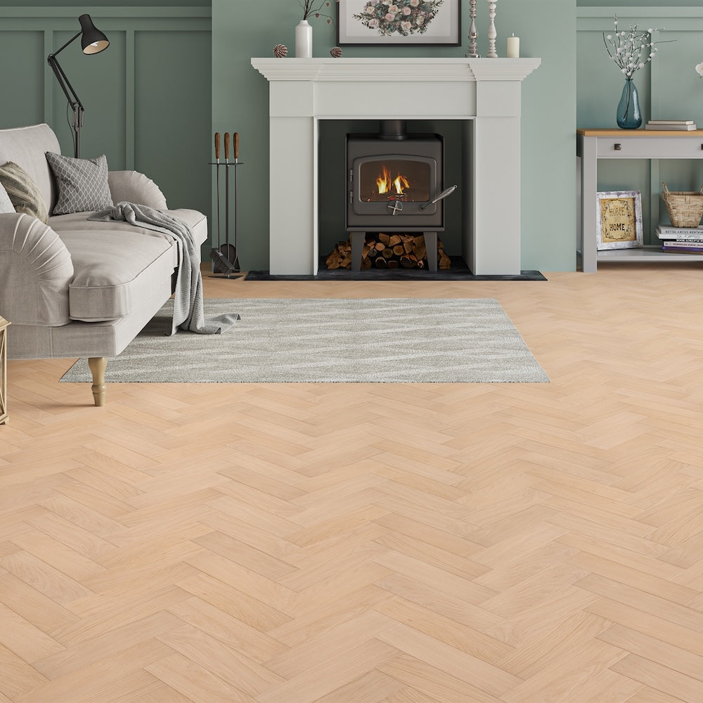 Carrara Luxe Unfinished Oak Herringbone Engineered Wood Flooring - (SAMPLE)
