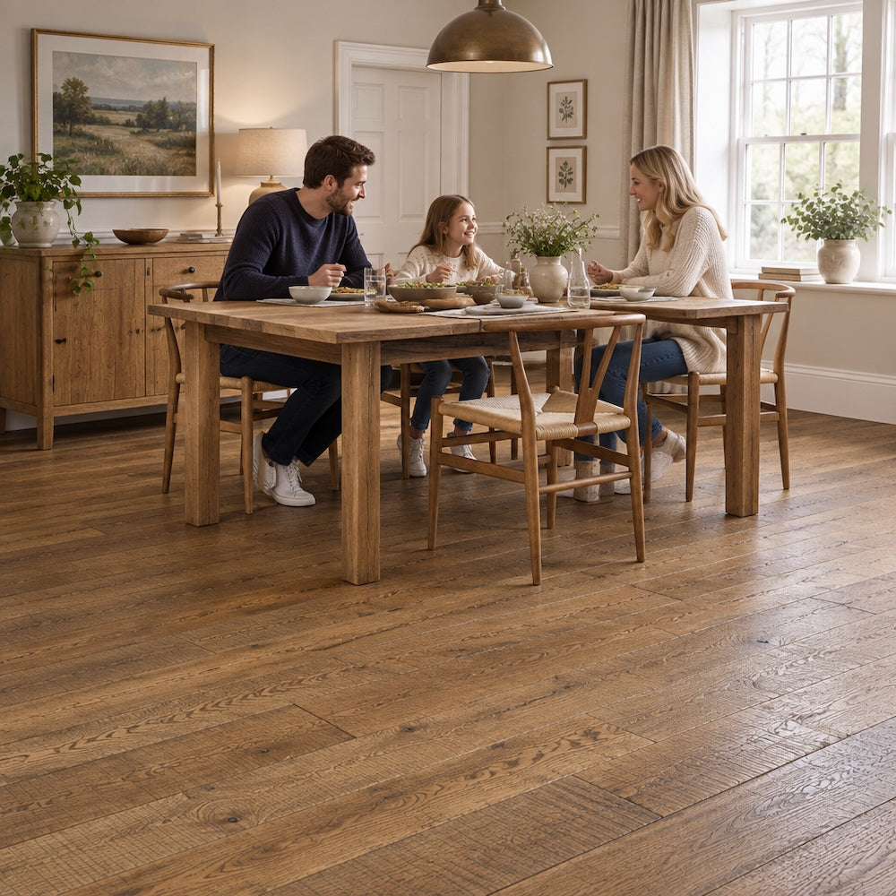 Lusso Flooring Trento Distressed Oiled Golden Sawn Engineered Oak 220mm