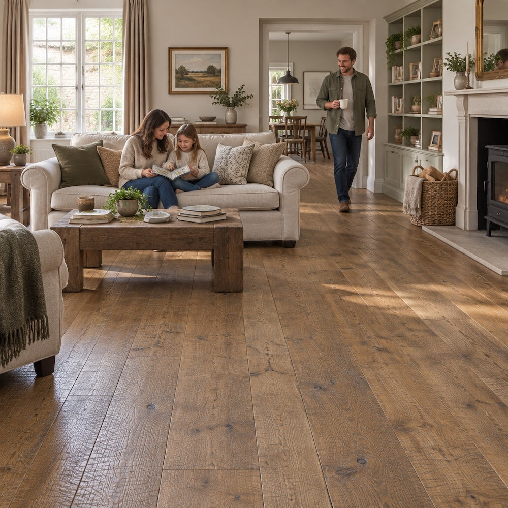 Lusso Flooring Trento Distressed Oiled Golden Sawn Engineered Oak 220mm