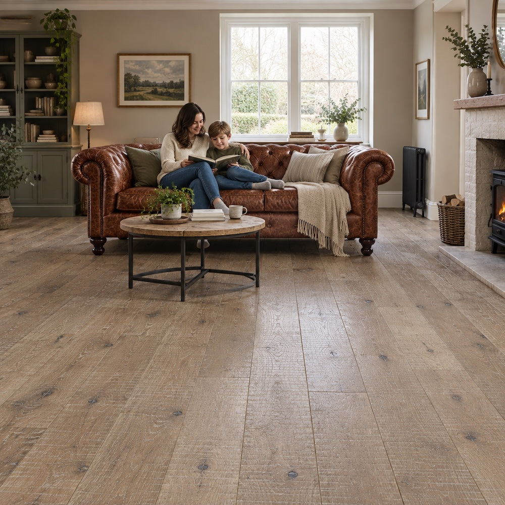 Lusso Flooring Trento Distressed Oiled Grey Sawn Engineered Oak 220mm