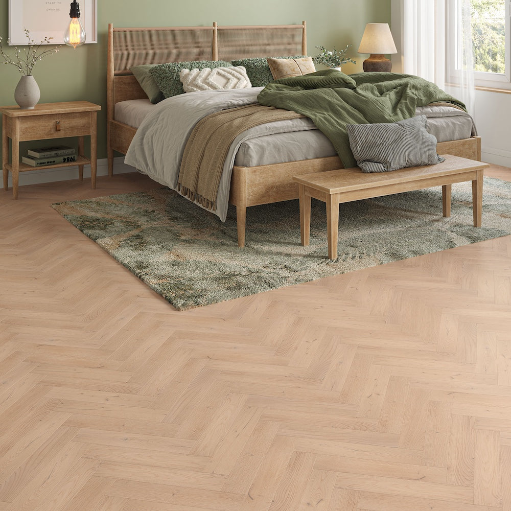 Genoa Invisible Smooth Oiled Rustic Herringbone Solid Oak Flooring - (SAMPLE)