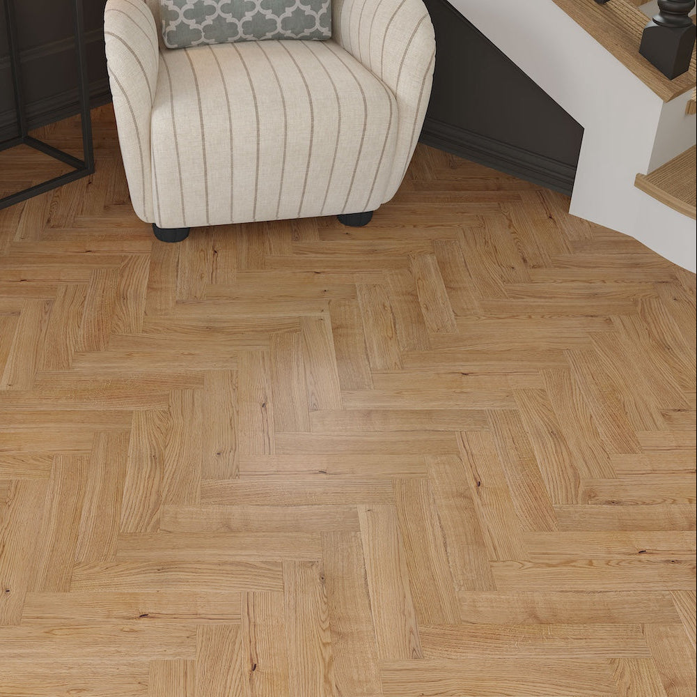 Lusso Genoa Natural Brushed and Lacquered Rustic Herringbone Solid Oak Flooring